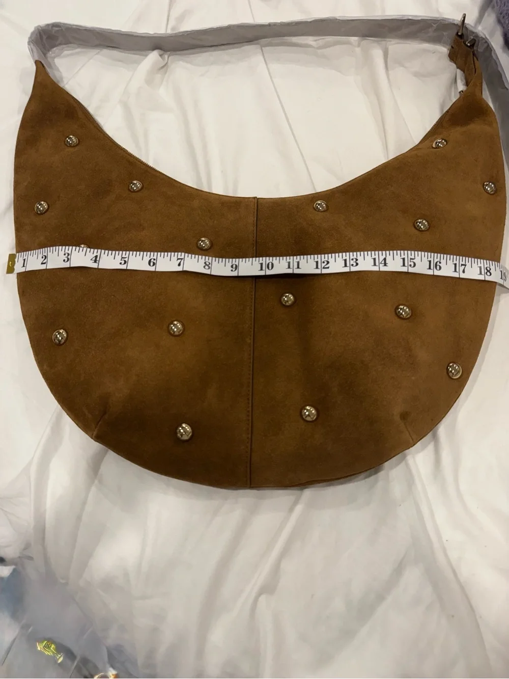 Madewell The Essential Studded Suede Curve Shoulder Bag NWT Brown